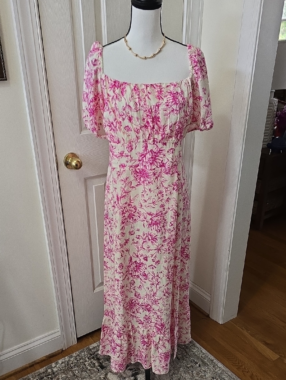 LONDON TIMES BRAND WOMEN'S PLUS PINK FLORAL SHORT SLEEVES DRESS SIZE 16